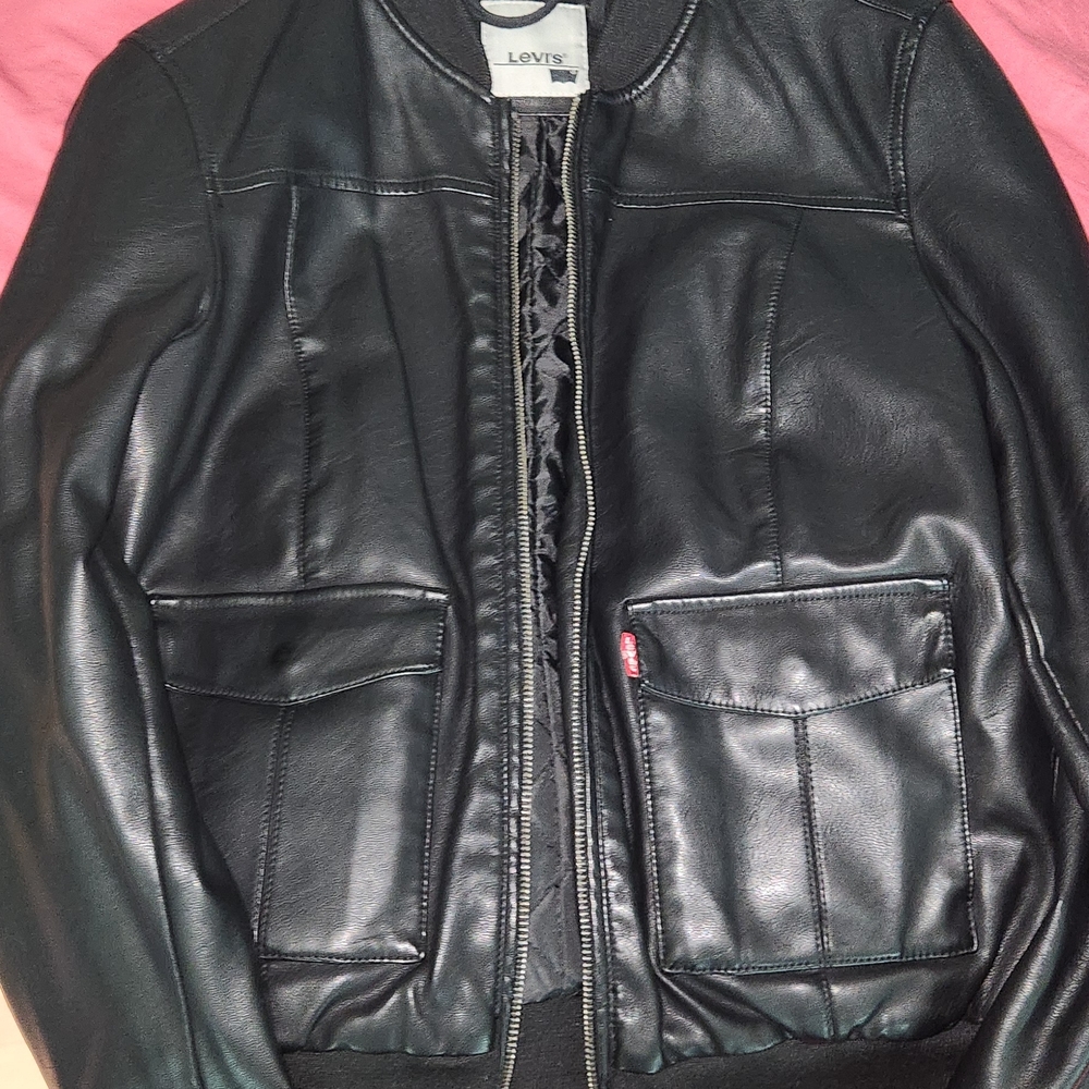 Levi's Black Leather Hooded Bomber Jacket - Picture 6 of 12
